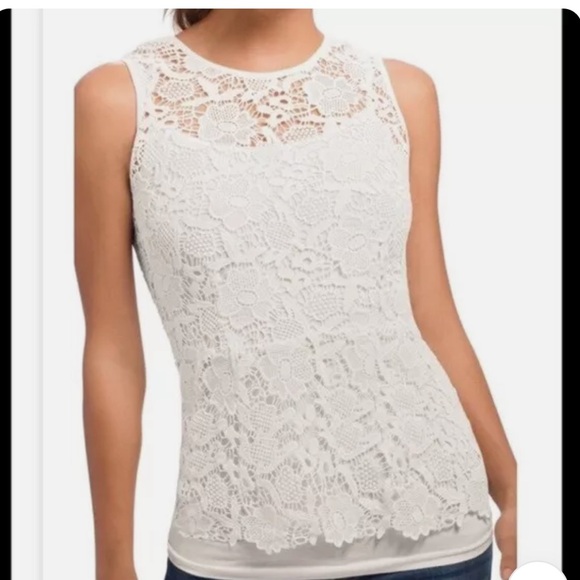 CAbi Open Knit Lace Peplum Sleeveless Top Size Large in White GUC - Picture 2 of 11